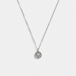 Coach Sterling Silver Coin Pendant Necklace Silber | COH867019