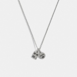 Coach Sterling Silver Double Charm Long Pendant Necklace Silber | COH867012