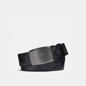 Coach Stitched Plaque Buckle Cut To Size Reversible Belt, 38 Mm Grau Schwarz | COH866996