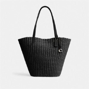 Coach Straw Tote Silber Schwarz | COH865087