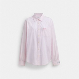 Coach Striped Button Down Shirt In Organic Cotton Rosa Weiß | COH866011