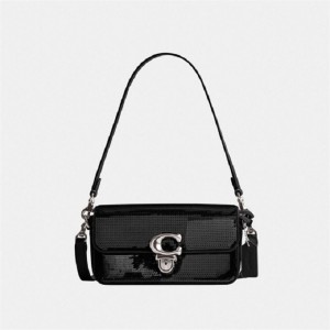 Coach Studio Baguette Bag With Sequins Silber Schwarz | COH864925