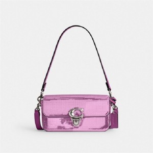 Coach Studio Baguette Bag With Sequins Silber Dunkel | COH864820