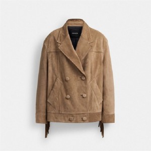 Coach Suede Fringe Jacket Dunkelbeige | COH865936