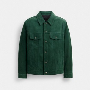 Coach Suede Leather Jacket Grün | COH866857