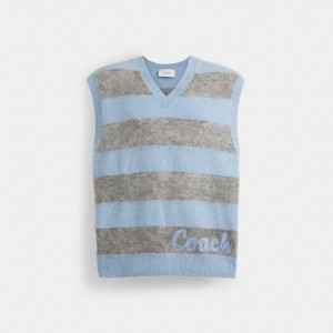 Coach Sweater Vest Blau Mehrfarbig | COH866892