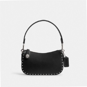Coach Swinger Bag With Rivets Silber Schwarz | COH865391