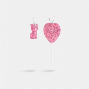 Coach The Lil Nas X Drop Cat And Heart Lollipop Mismatch Earrings Silber Rosa | COH866114