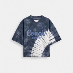 Coach Tie Dye Cursive Signature Cropped T Shirt In Organic Cotton Navy Mehrfarbig | COH866006