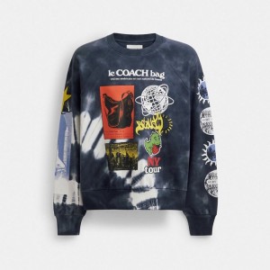Coach Tie Dye Graphic Crewneck Sweatshirt In Organic Cotton Schwarz Weiß Mehrfarbig | COH866929
