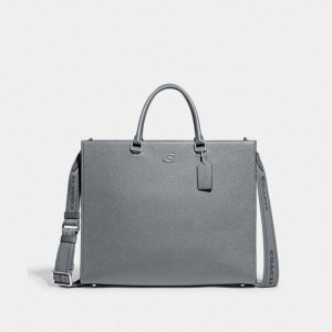 Coach Tote Bag 40 With Signature Canvas Grau Blau | COH866521