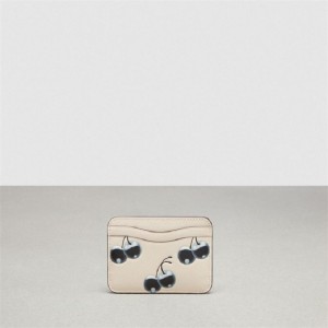 Coach Wavy Card Case In Coachtopia Leather With Cherry Print Schwarz Mehrfarbig | COH865600