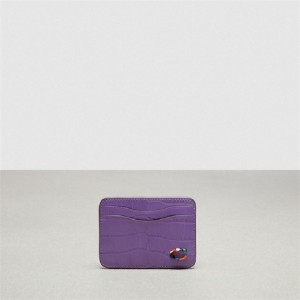 Coach Wavy Card Case In Croc Embossed Coachtopia Leather Lila | COH865543