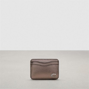 Coach Wavy Card Case In Metallic Coachtopia Leather Grau Metal | COH865564