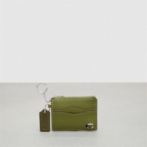 Coach Wavy Zip Card Case In Pebbled Coachtopia Leather With Key Ring Olivgrün Grün | COH865561