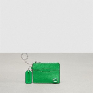 Coach Wavy Zip Card Case In Pebbled Coachtopia Leather With Key Ring Grün | COH865673