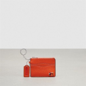 Coach Wavy Zip Card Case In Pebbled Coachtopia Leather With Key Ring Orange | COH865705