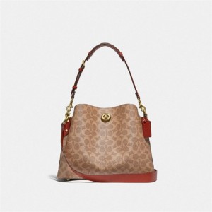 Coach Willow Shoulder Bag In Signature Canvas Braun Rot | COH864906