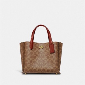 Coach Willow Tote Bag 24 In Signature Canvas Braun Rot | COH865059