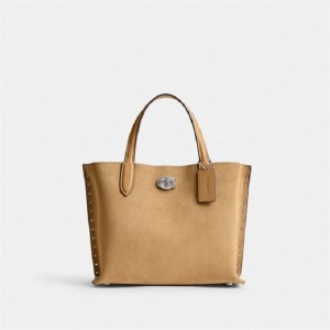 Coach Willow Tote Bag 24 With Rivets Silber | COH865084