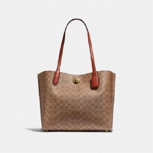 Coach Willow Tote Bag In Signature Canvas Braun Rot | COH865061