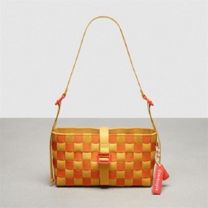 Coach Woven Checkerboard Shoulder Bag With Webbing Gelb Orange | COH864870