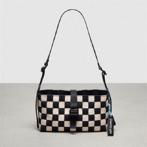 Coach Woven Checkerboard Shoulder Bag With Webbing Schwarz Weiß | COH864802