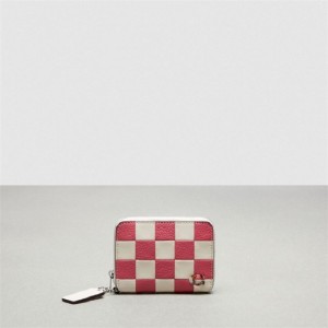 Coach Zip Around Wallet In Checkerboard Upcrafted Leather Rosa | COH865601
